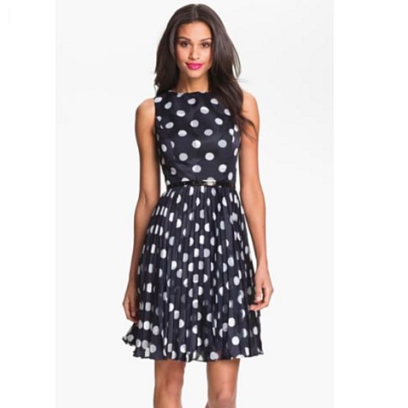 Adrianna Papell Dresses & Skirts - ADRIANNA PAPELL | Burnout Polka Dot Pleated Dress